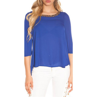 Elegant womens chiffon blouse with half-length sleeves blue