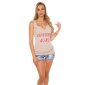 Sexy Damen Feinripp Tanktop mit Knopfleiste vorne Beige