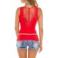 Sexy womens fine rib tanktop with button facing red