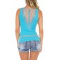 Sexy womens fine rib tanktop with button facing turquoise