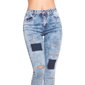 Sexy womens drainpipe jeans with cracks acid washed blue