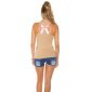 Sexy Damen Tanktop mit Cutouts Nieten und Strass Beige