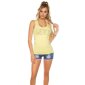 Sexy womens tanktop with cut-outs rivets + rhinestones yellow