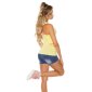 Sexy womens tanktop with cut-outs rivets + rhinestones yellow