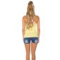 Sexy womens tanktop with cut-outs rivets + rhinestones yellow