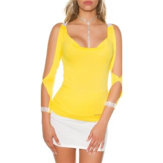 Elegant womens long-sleeved shirt with rhinestone look yellow