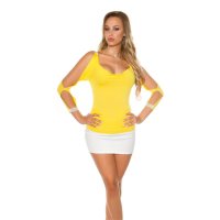 Elegant womens long-sleeved shirt with rhinestone look yellow