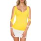 Elegantes Damen Langarm-Shirt mit Strass-Optik Gelb