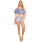 Damen Träger-/Off-Shoulder Bluse kariert mit Volants Blau