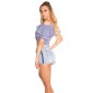 Damen Träger-/Off-Shoulder Bluse kariert mit Volants Blau