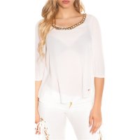 Elegante Damen Chiffon Bluse mit halblangen Ärmeln Weiß 36 (S)