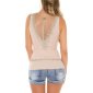 Sexy womens fine rib tanktop with button facing beige Onesize (UK 8,10,12)