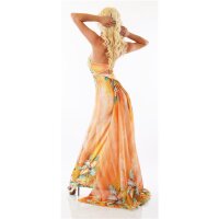 Floor-length one-shoulder flower maxi dress orange