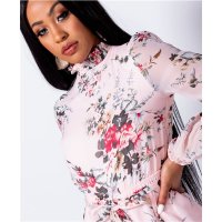 Kurzer Damen Playsuit Overall mit Blumen Sommer Rosa