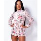 Kurzer Damen Playsuit Overall mit Blumen Sommer Rosa