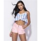 Sexy Damen Destroyed Jeans Shorts Hotpants mit Fransen Rosa