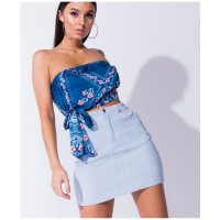 Sexy short womens corduroy mini skirt light blue UK 14 (L)