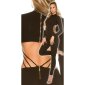Damen Langarm Overall Catsuit mit Cut Out Rücken Schwarz