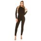 Womens long-sleeved jumpsuit catsuit with cut out back black UK 14 (L)