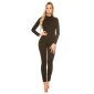 Womens long-sleeved jumpsuit catsuit with cut out back black UK 14 (L)