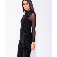 Womens glamour high-necked jumpsuit with chiffon black