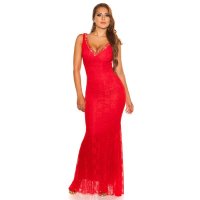 Floor-length gala lace evening dress in red carpet look red