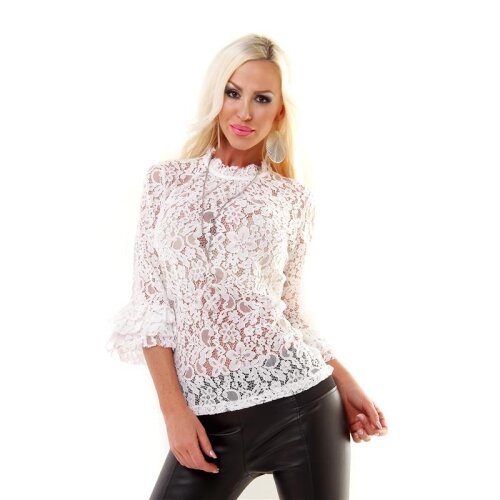 Elegant womens  tunic shirt made of lace creme-white