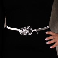 Stylish womens flex belt waist belt with rose motif silver