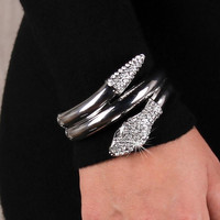 Womens party armlet bracelet with rhinestones silver