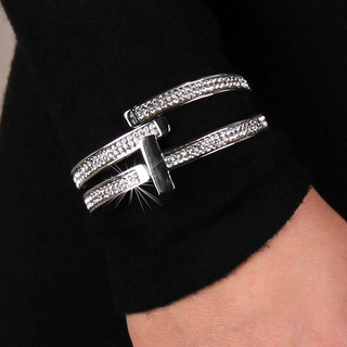 Edler Damen Party Armreif Armband mit Strass Modeschmuck Silber