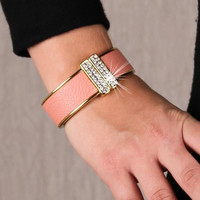 Womens armlet bracelet rhinestones gold/antique pink
