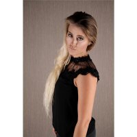 Edle Damen Kurzarm Chiffon Bluse mit Blumenmuster Tüll Schwarz