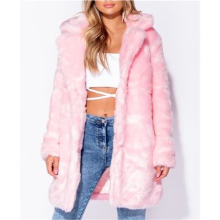 Noble womens fake fur coat with large collar pink UK 10 (S)