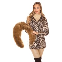 Edler Damen Kurzmantel mit Animalprint und Kunstfell Leopard