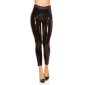 Lined womens leggings in shiny latex look wet look black