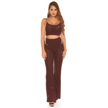 Glamour womens trousers with wide legs and glitter party wine-red