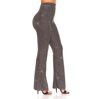 Glamour Damenhose mit weitem Bein und Glitzer Party Silber