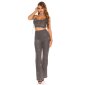 Glamour Damenhose mit weitem Bein und Glitzer Party Silber