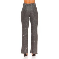Glamour womens trousers with wide legs and glitter party silver Onesize (UK 8,10,12)