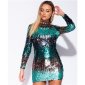 High-necked glamour bodycon minidress with sequins green/black UK 8 (XS)