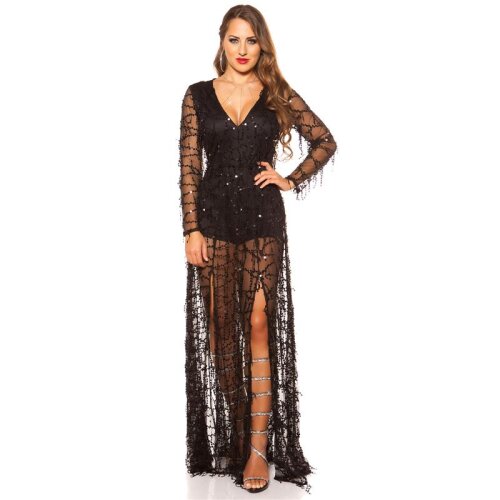 Glamorous party playsuit made of chiffon with sequins black