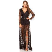 Glamour Damen Chiffon Overall mit Pailletten Schwarz