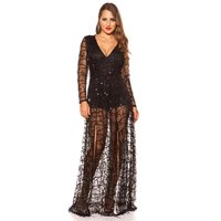Glamorous party playsuit made of chiffon with sequins black 