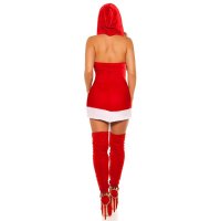 Sexy Santa Weihnachtsfraukleid aus Samt mit Hoodie Rot-Weiß Einheitsgröße (34,36,38)