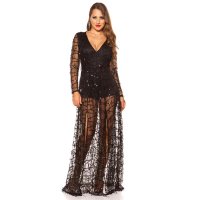 Glamorous party playsuit made of chiffon with sequins black  UK 12 (M)
