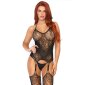 Sexy Damen Netz Straps-Bodystocking Catsuit Dessous Schwarz