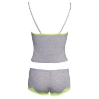 Sweet womens 2 pcs cami set top panty with lace grey-yellow