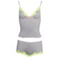 Sweet womens 2 pcs cami set top panty with lace grey-yellow
