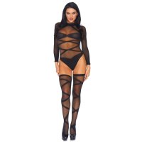 Sexy 2 pcs womens lingerie set body + stockings gogo black Onesize (UK 8,10,12)