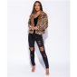 Womens oversize fake fur jacket animal print leopard brown